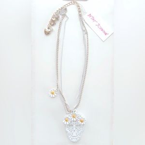 Betsey Johnson White Skull Daisies Pendant Multi-Chain Necklace